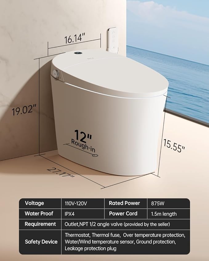 EPLO Smart Toilet Bidet with Tank, Foam Shield, Dual Auto Flush, Heated Seat - Image 8
