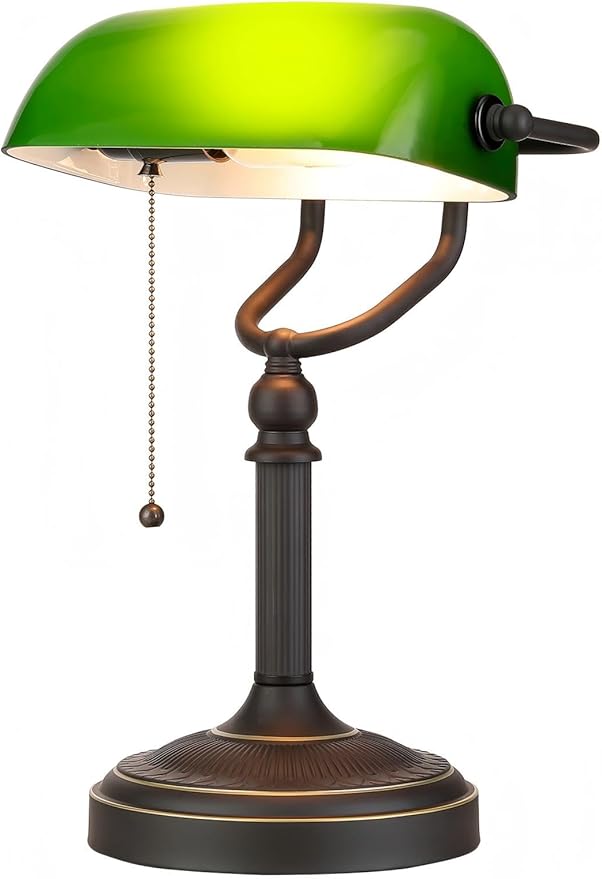 Newrays Antique Green Glass Bankers Desk Lamp by Newrays