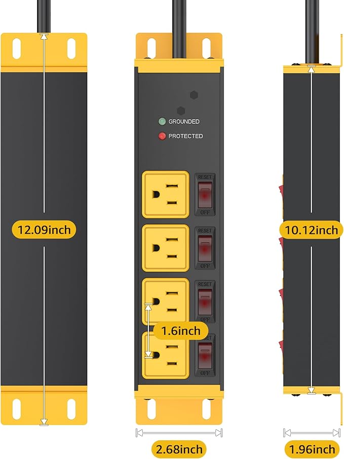 CCCEI 2PCS Heavy Duty Power Strip Surge Protector 20 AMP Individual Switches. - Image 7