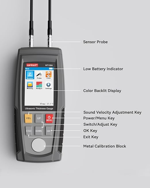 Wintact Digital Ultrasonic Thickness Gauge, Range 0.039 to 11.81 in - Image 7