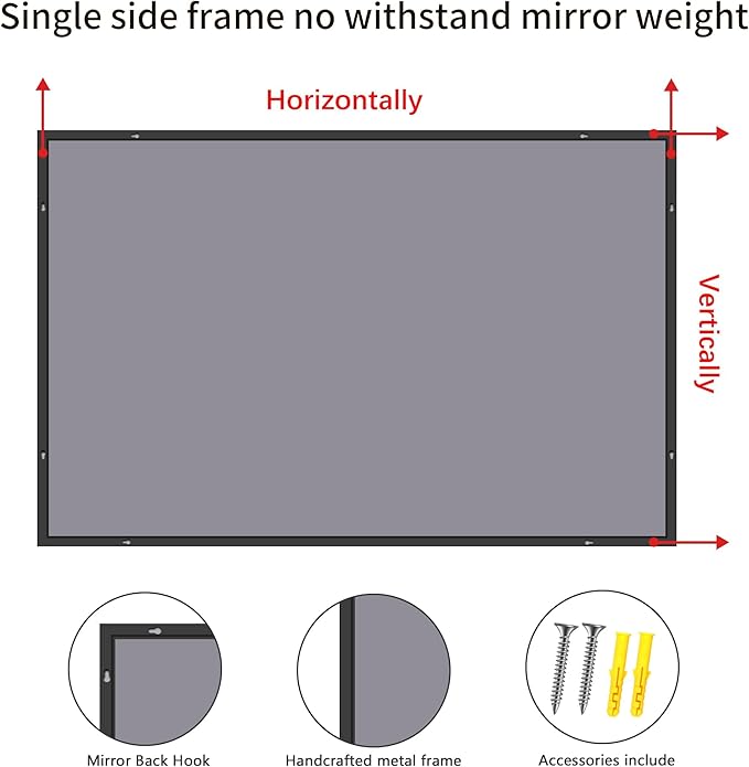 40x60inch Black Bathroom Mirror, Large Rectangular Wall Mirrors - Image 6