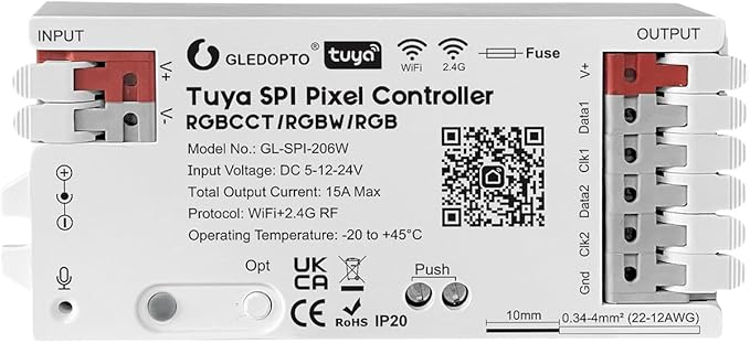Sogledwow WiFi Tuya SPI Digital Pixel LED Strip Light Controller Smart Life App by GledoptoSmartHome