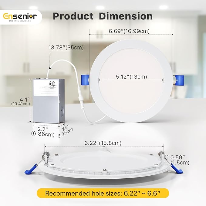 Ensenior 12 Pack 6 Inch LED Recessed Ceiling Light, 2700K-5000K 5CCT, 1200LM - Image 6