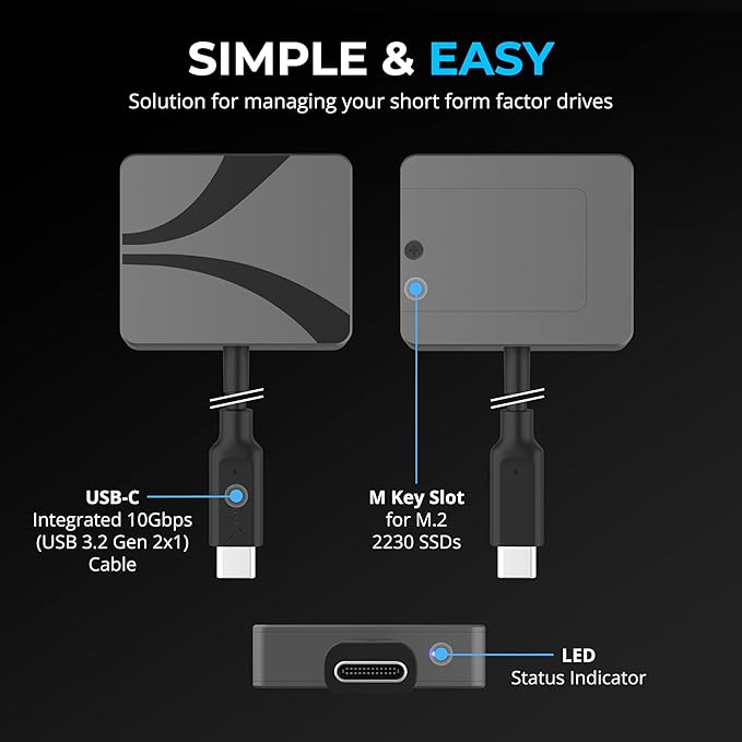 SABRENT USB-C Enclosure for M.2 2230 PCIe NVMe SSDs, 10Gbps Transfer Speed - Image 3