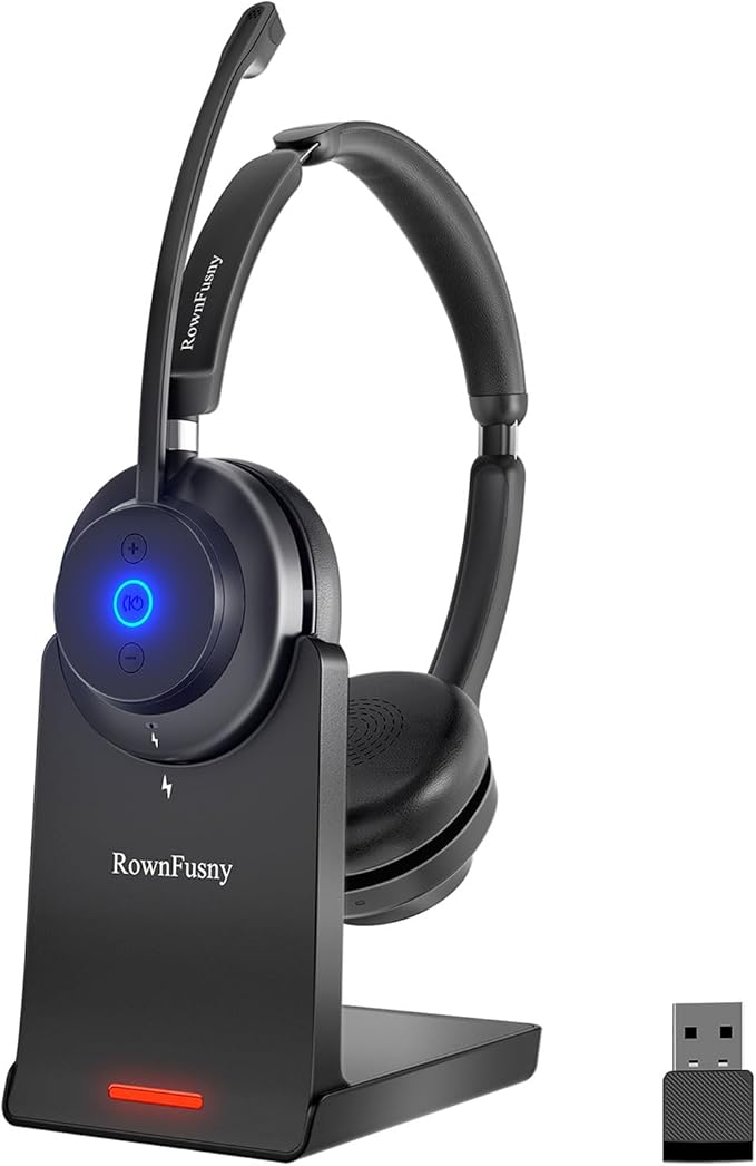 Wireless Headset with Mic for Work-Bluetooth Over Ear Headphones with Microphone by Rownfusny