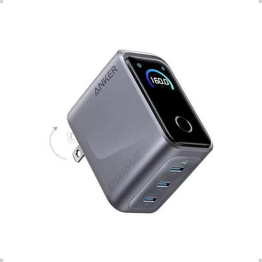 Anker Prime Charger, 160W 3-Port Compact GaN USB C Charger Block, Smart Display by Anker