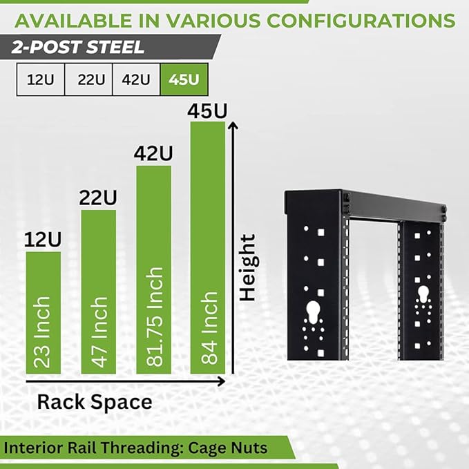 NavePoint 45U 2 Post Open Frame Server Rack - Image 3