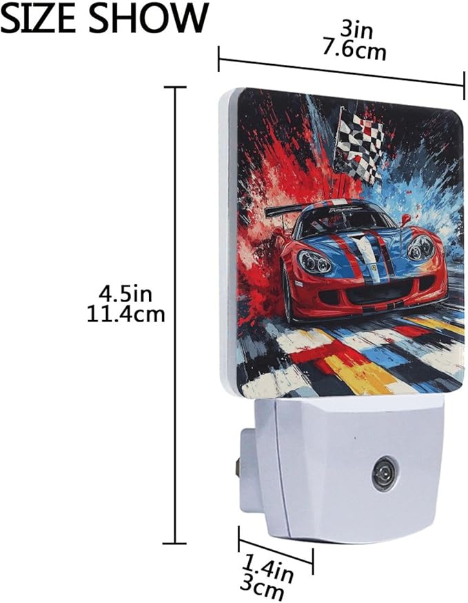Pigsaly Led Night Light Red Blue Sports Car Checkered Flag Night Light Plug in - Image 3