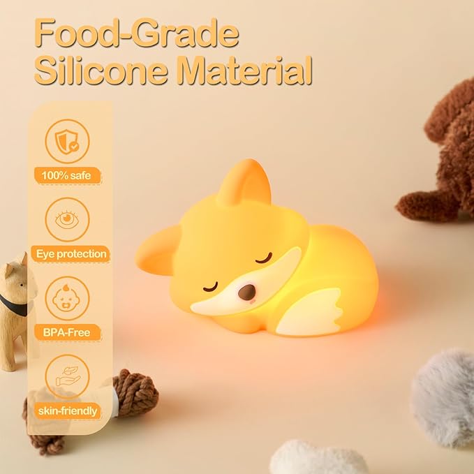 ATSUI Fox Night Light, LED Squishy Novelty Animal Lamp, Food Grade Silicone - Image 3