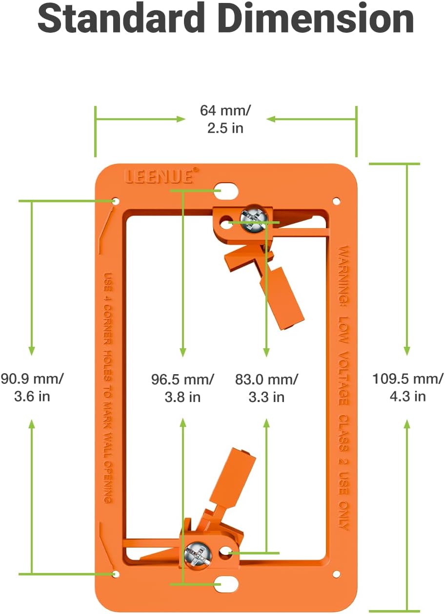 6 Pcs Low Voltage Mounting Bracket for Single Gang Wall Plate Orange | Low Voltage Box for Telephone Wires, Network Cable, HDMI, Coaxial, Speaker Wire