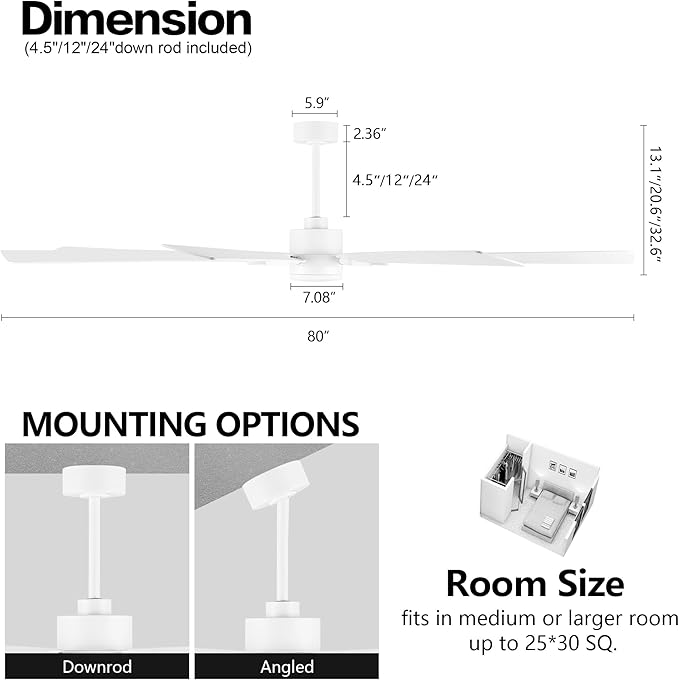 ELEHINSER 80 Inch Ceiling Fan - Image 5