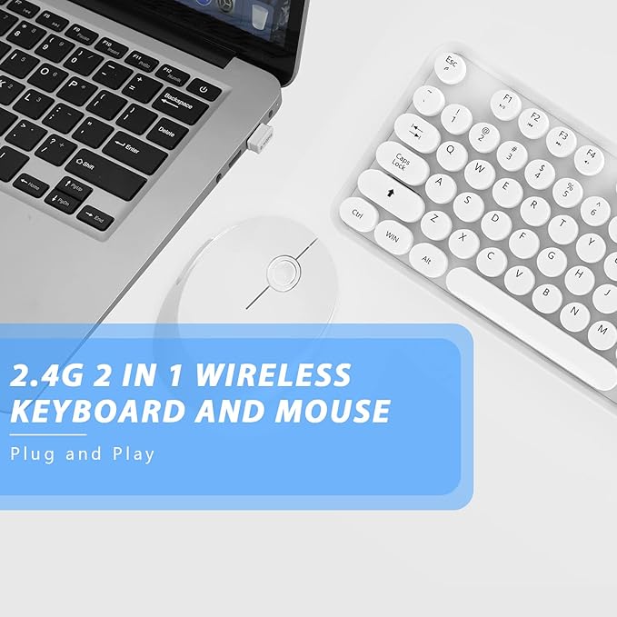 Wireless Keyboard Mouse Combo, 104 Keys Cute White Keyboard - Image 3