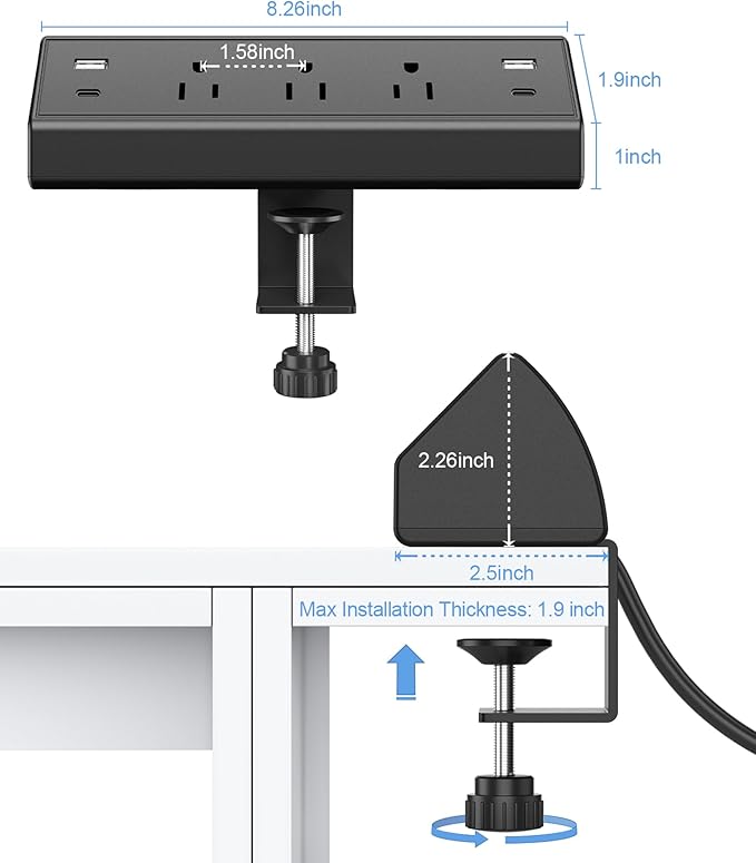 Desk Clamp Power Strip, 40W Fast Charging Station, Desktop Mount Surge Protector - Image 6