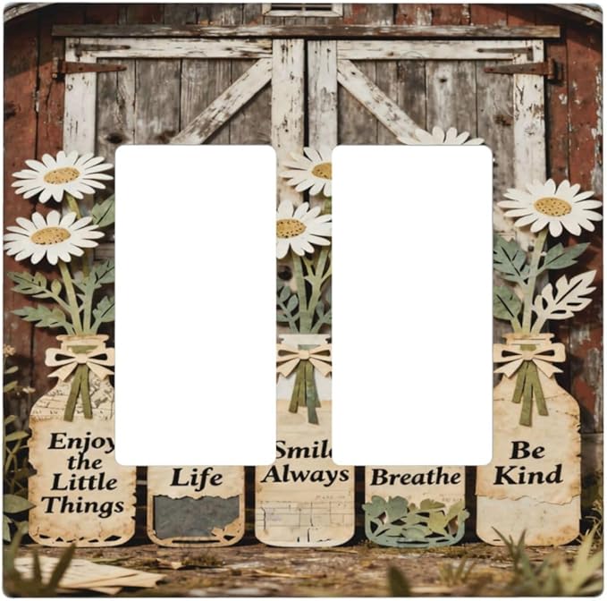Bvtewkhz Rustic Daisy Barn Door Flowers 2 Gang Double Rocker Decorative Light by Unknown