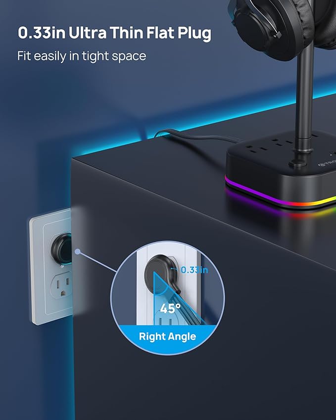 TROND Headphone Stand with USB C, Desk Gaming Headset Holder with 3 AC Outlets - Image 6