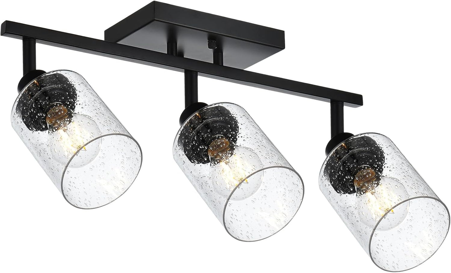 3-Light Black Track Lighting Kit Ceiling Mount Kitchen Track Lighting Fixtures, Bathroom Ceiling Tracking Vanity Light with Bubble Seeded Glass Shade & Rotatable Tracking Heads for Accent Shop