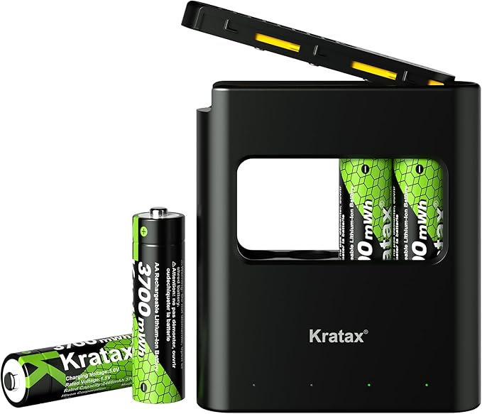 Kratax 3700mWh AA Rechargeable Lithium Batteries by Kratax