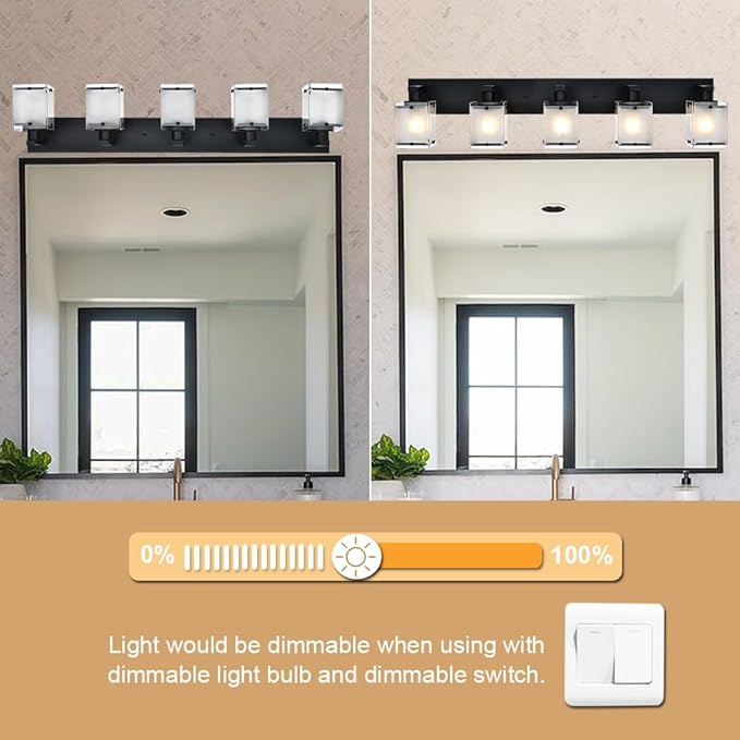 WINSHEN 5-Lights Bathroom Light Fixtures, Matte Black Modern Vanity Lights - Image 3