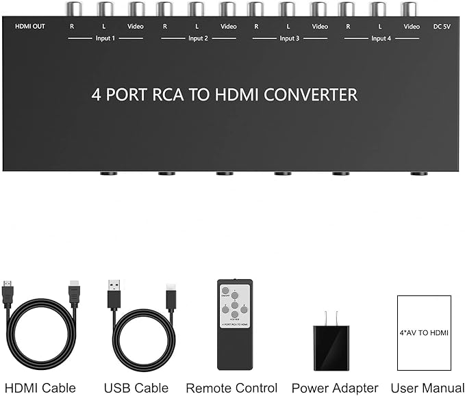 Azduou 4 AV to HDMI, 1080P/720P 4 Way RCA Composite CVBS AV Switch to HDMI - Image 7