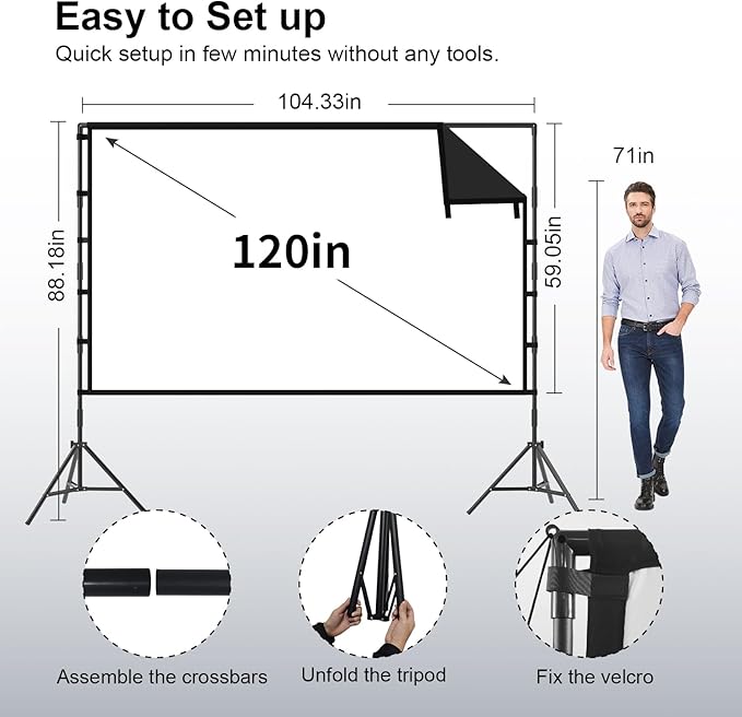 Outdoor Projector Screen with Stand, TOWOND 120 inch Portable Projector Screen - Image 3