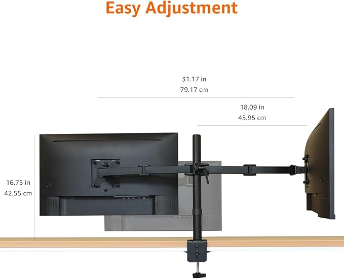 Amazon Basics Adjustable Dual Computer Monitor Arm Mount, Holds up to 32" - Image 4