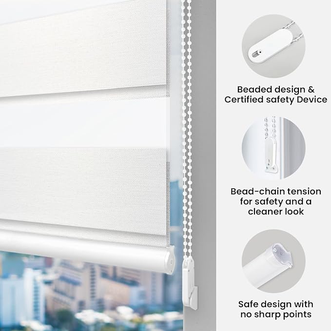 FOIRESOFT Standard Blackout Zebra Roller Blinds Dual Layer Privacy Shade - Image 5