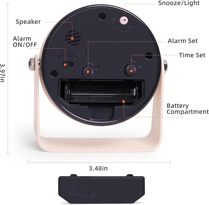 TIMESS Analog Alarm Clock, Silent Non-Ticking Quartz Movement, Battery-Operated - Image 3