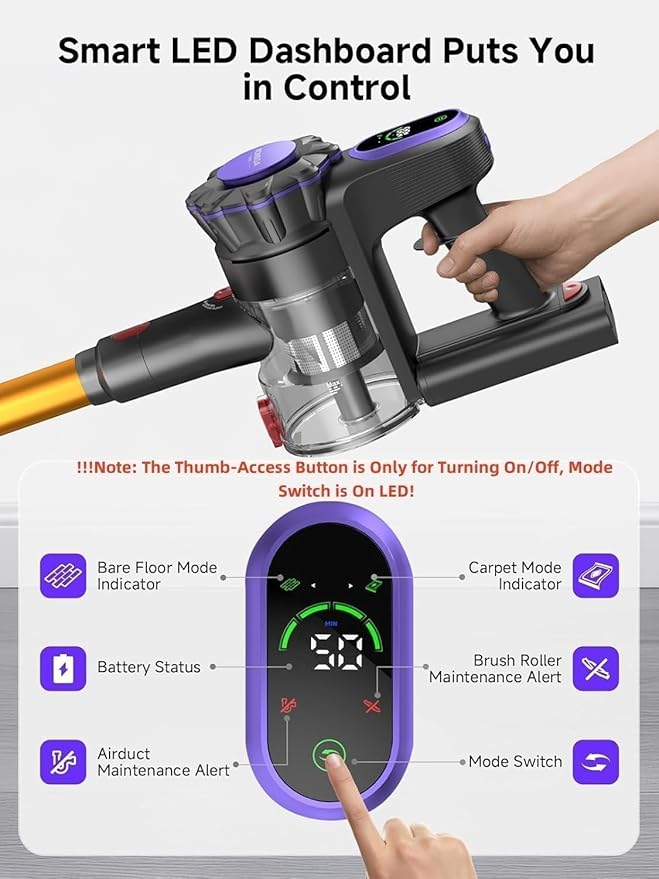 MONSGA Cordless Vacuum Cleaner, 45KPa 400W Stick Vacuum - Image 5
