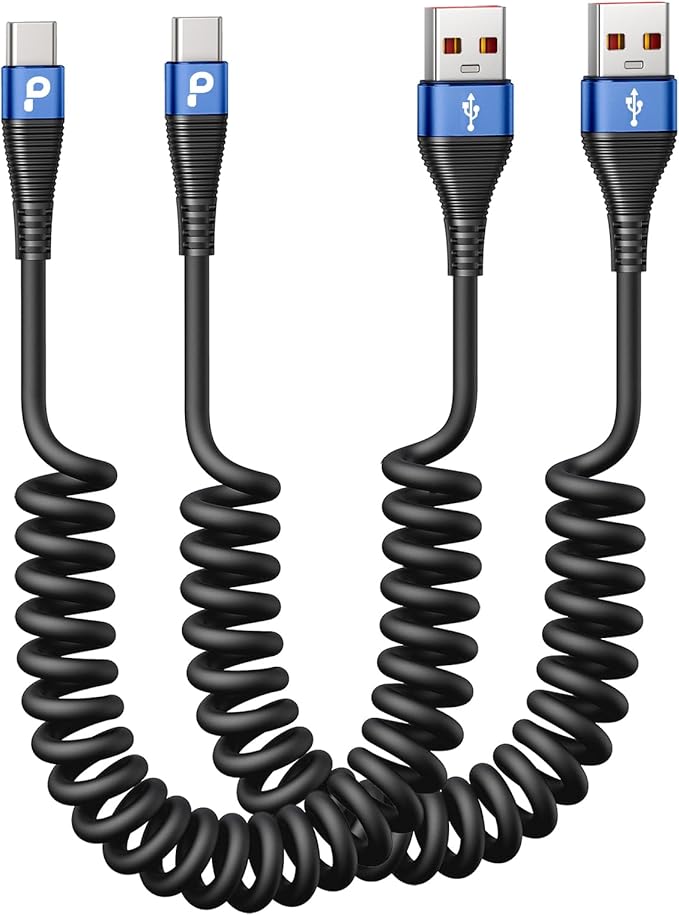 USB C Cable 3ft 2Pack Coiled USB A to USB C Charge Cord by PRAKIE