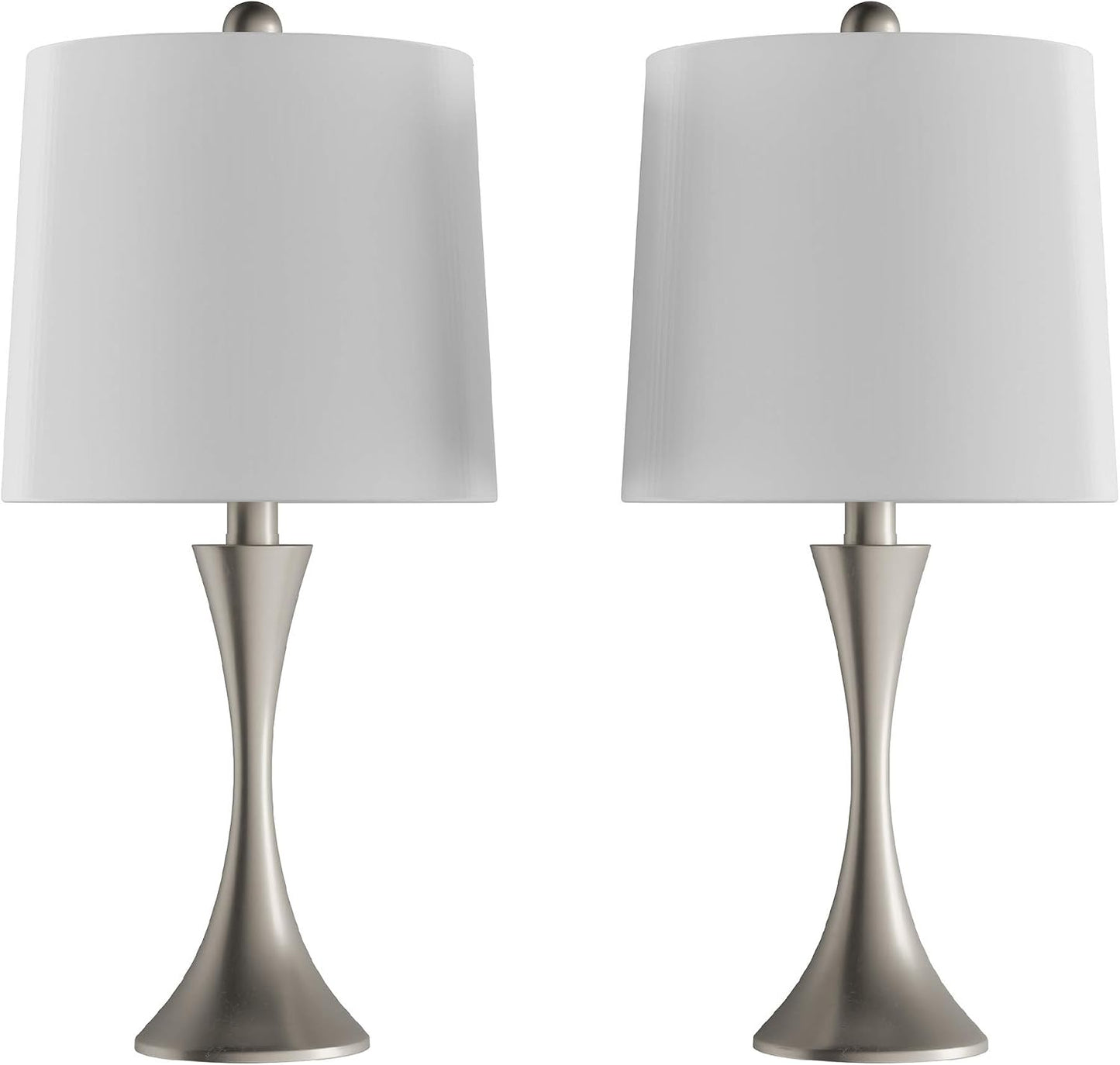 Table Lamps - Set of 2 Mid-Century Modern Lights with Metal Flared Trumpet Base - Includes Energy Efficient LED Light Bulbs by Lavish Home (Silver)