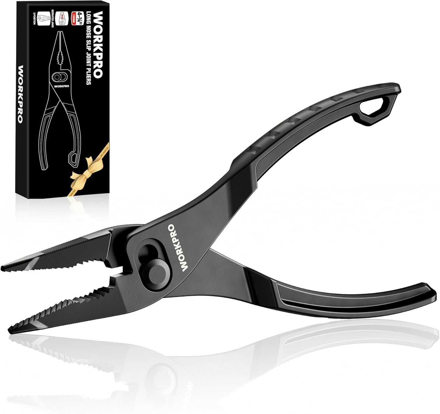 WORKPRO 4.5 Inch Long Nose Slip Joint Pliers, Small Pliers for Tight Spaces | Long Nose for Greater Reach, Alloy Steel, Two-Position, Anti-Rust Coating, Precision Grip, Pocket Size, Everyday Carry