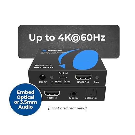 OREI 4K HDMI Audio Embedder, Audio Embedder Inserter Digital Analog Audi + DVI - Image 2