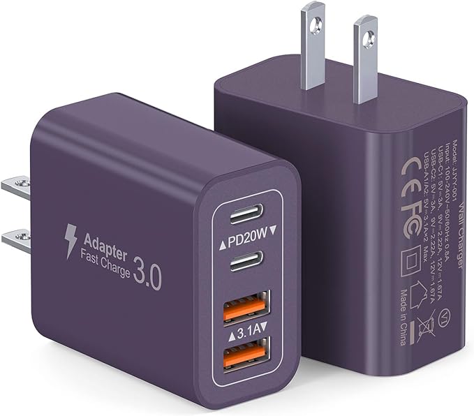 40W USB C Plug, 4-Port Fast Charger Block PD+QC 4 Port Charger Cube Wall by Dulums