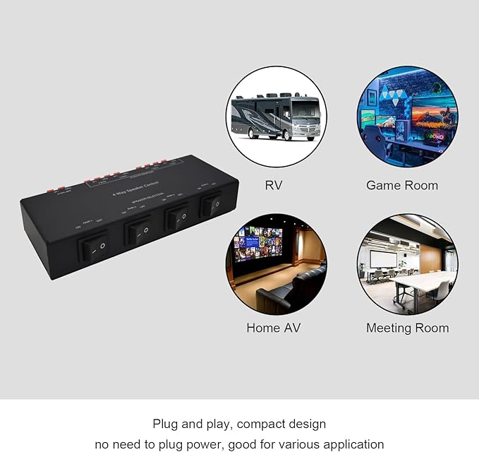 SENWIKATIN 4 Zone Speaker Selector, Passive 200W Distribution Box Control 4 - Image 4