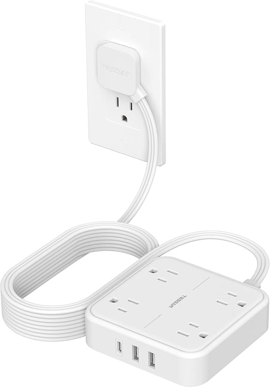 Surge Protector Flat Extension Cord 15Ft, TESSAN Flat Plug Power Strip by TESSAN