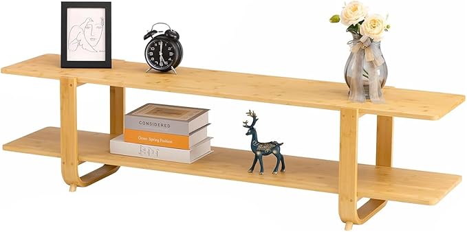 HollyHOME Bamboo TV Stand with Storage - Image 8