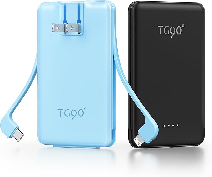 TG90° 2 Pack 5000mAh Power Bank, Small Portable Charge Built-in AC Plug and - Image 9