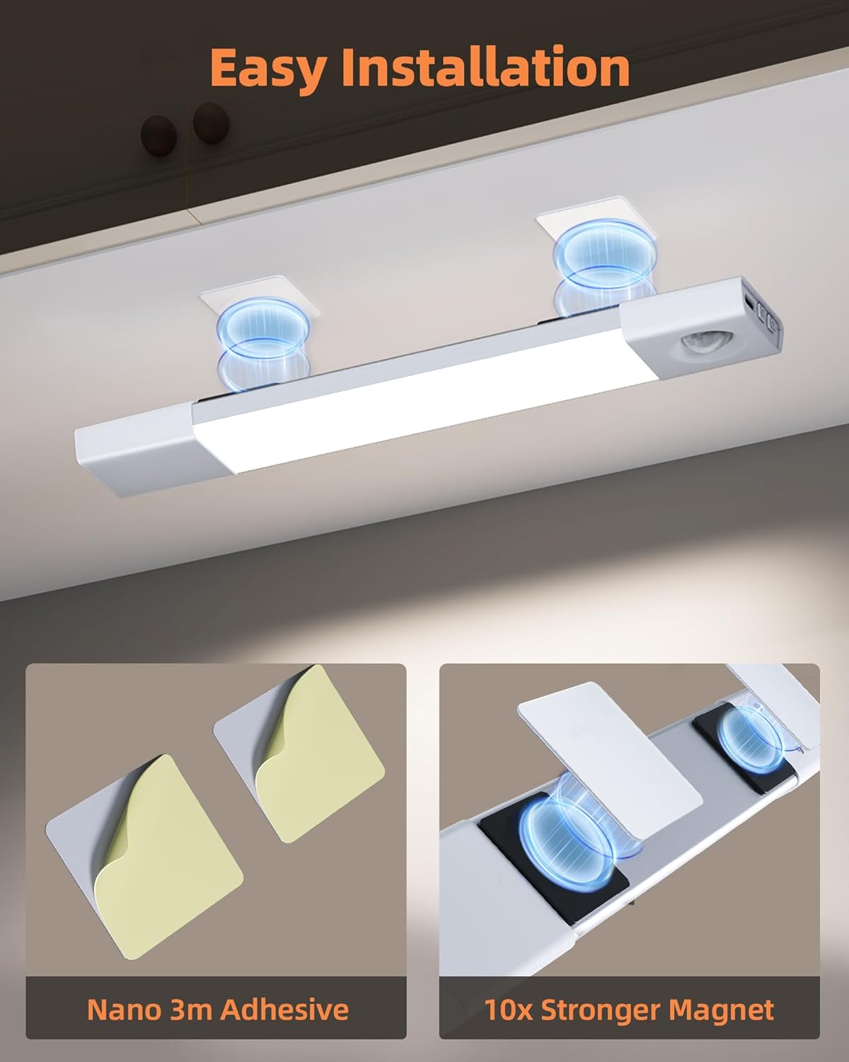 EZVALO 3 Pack 8” Motion Sensor Light Indoor Rechargeable, Stick on Under Cabinet Lighting Wireless, 30 LEDs Closet Light, Dimmable, 3 Color Temps, Counter Lights for Wardrobe, Pantry, Bedroom, Kitchen
