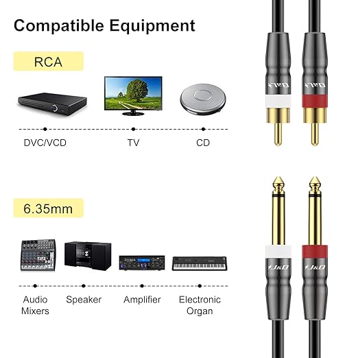 J&D Dual 1/4 inch TS to RCA Cable, 9 feet, Heavy Duty Audio Interconnect - Image 3