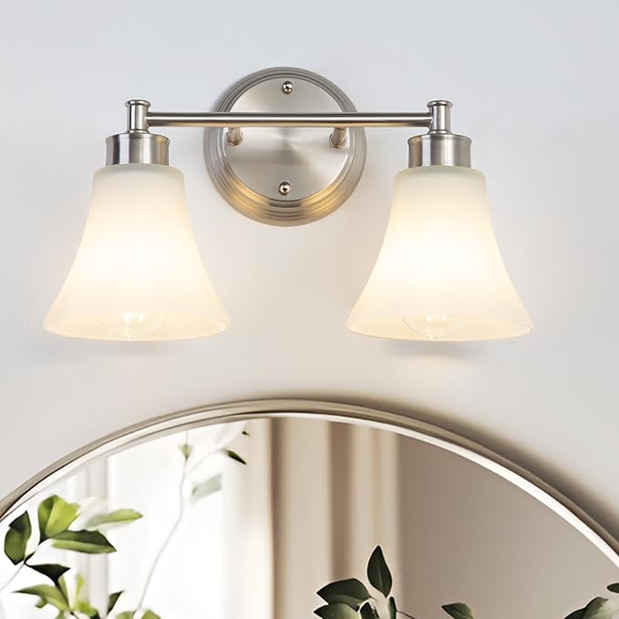 LOUSACE 2 Light Bathroom Vanity Light Brushed Nickel Bathroom Lighting Fixtures by LOUSACE