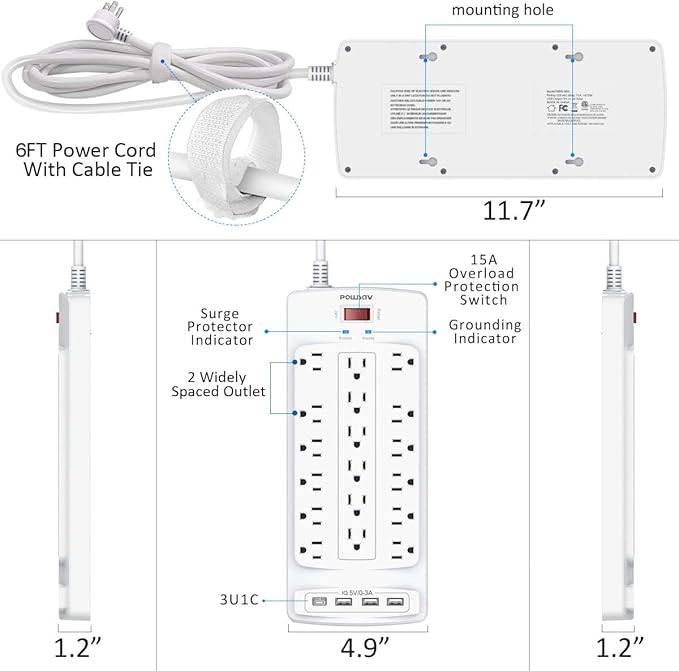 18 Outlets Surge Protector Power Strip - Image 7
