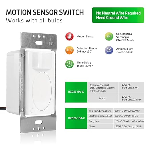 RAYZEEK PIR Motion Sensor Light Switch, Single-Pole Motion Activated Wall Switch - Image 3
