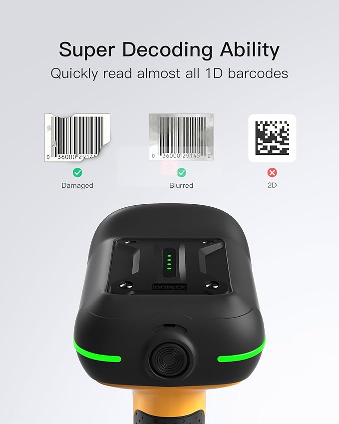 Inateck Industrial Barcode Scanner Bluetooth, 1D Scanner Wireless - Image 2