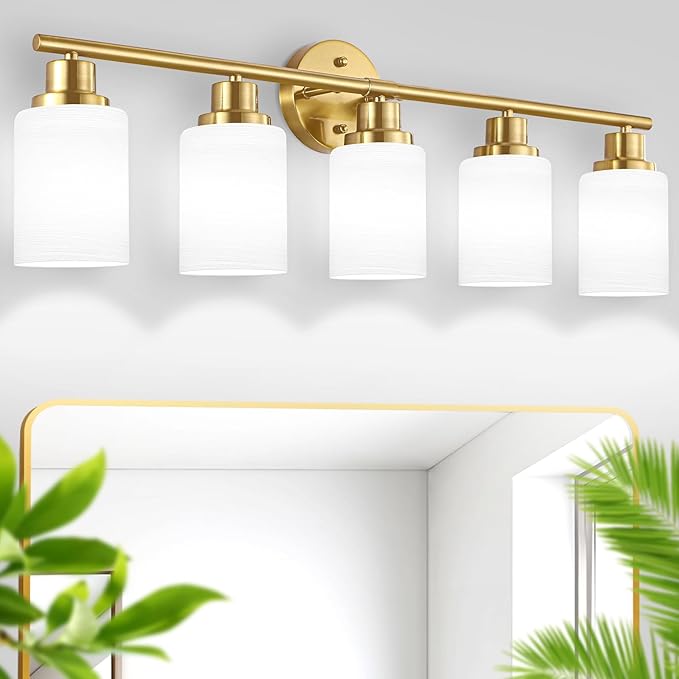 Guliaofo 5-Light Vanity Lights, Brushed Gold Bathroom Light Fixture - Image 8