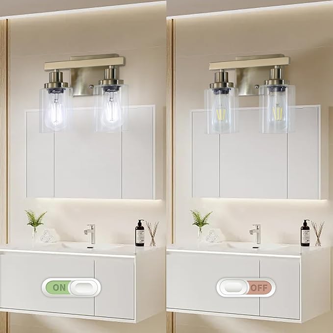 DIKAIDA Bathroom Vanity Light, 2-Light Nickel Modern Matte Wall Sconce Lighting - Image 6