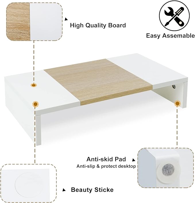 TEAMIX 20 Inch Monitor Stand Riser, Wooden Desktop Riser - Image 3