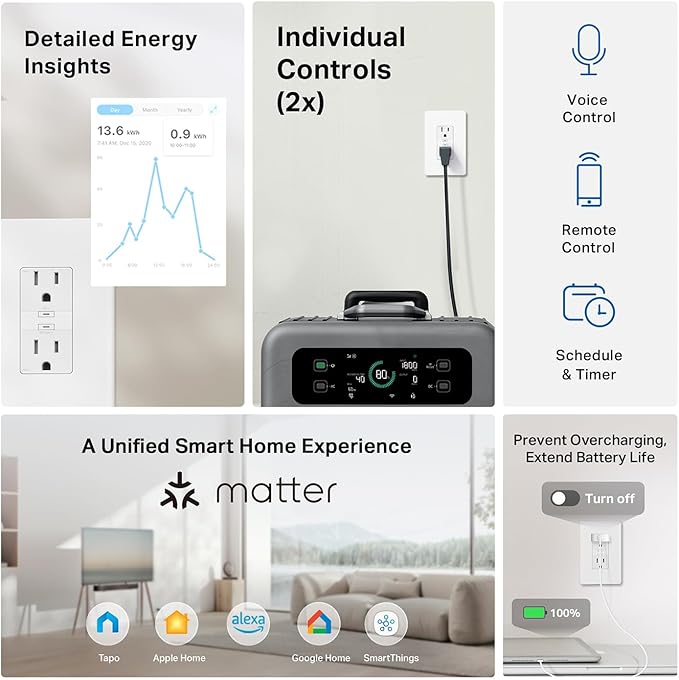 TP-Link Tapo Smart Plug P210M, Wi-Fi in-Wall Outlet, Matter Compatible - Image 2
