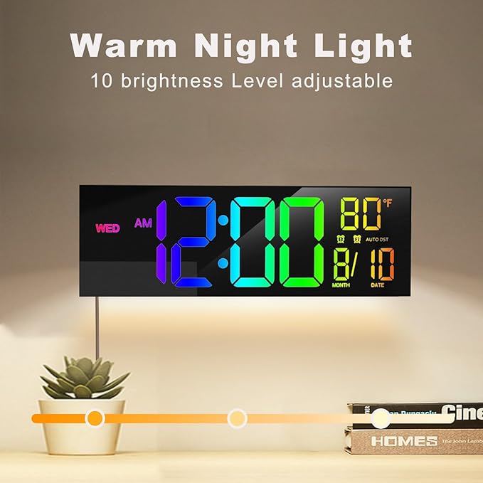 JALL 13" Large Digital Wall Mount Clock, Count Down Timer, Big LED, 8 RGB Color - Image 8