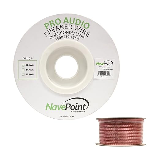 NavePoint 100ft in Wall Audio Speaker Cable Wire CL2 12/2 AWG Gauge 2 Conductor - Image 2