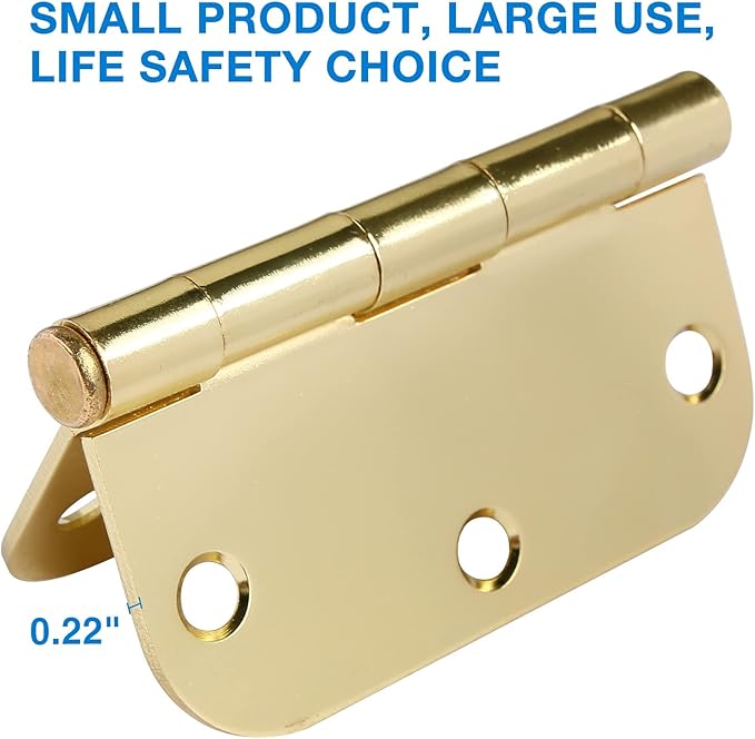 6 Pack Rounded Door Hinges 3.5 inch X 3-1/2" 5/8 Radius, Polished Brass 3 ½ - Image 4